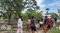 Perkuat Ketahanan Pangan, Satgas TMMD 129 Kodim Belu dan Warga Bahu Membahu Perbaiki Jalan Usaha Tani