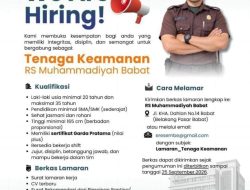 RS Muhammadiyah Babat Buka Lowongan Tenaga Keamanan, Pendaftaran hingga 25 September 2026